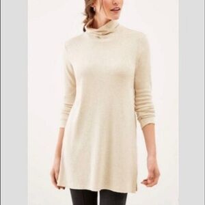 NWT J. Jill Perfect Pima Sidevent Turtleneck Tunic Oatmeal Heather MP